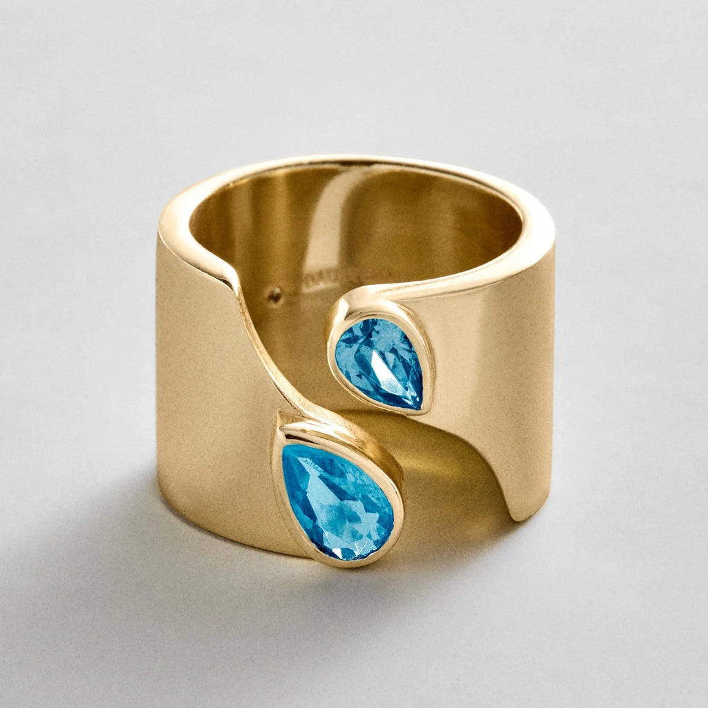 Personalized Two-Stone Open Band Ring - Gold