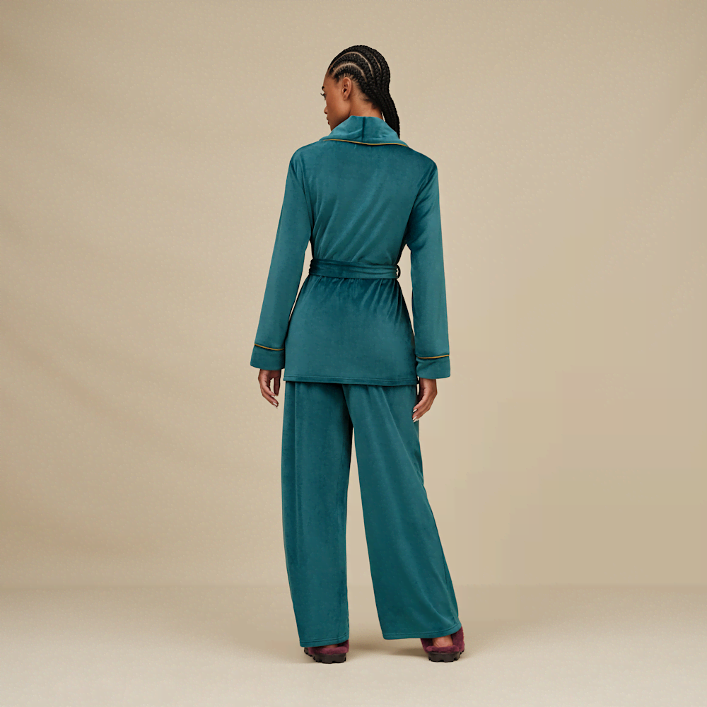 Women's Velvet Wrap Top And Straight Leg Pant Set