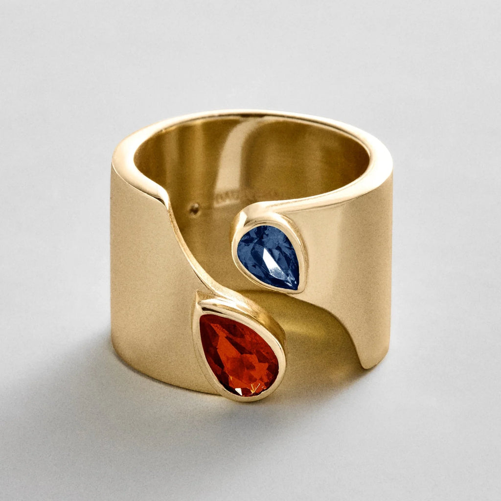 Personalized Two-Stone Open Band Ring - Gold