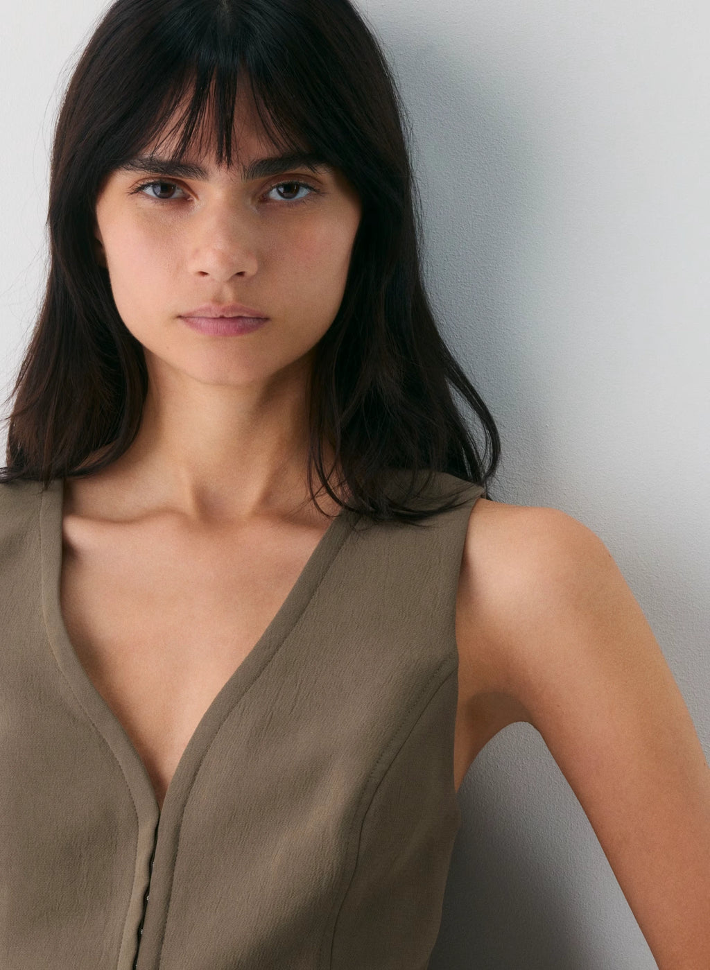 Lined Tailored Suit Vest - Olive