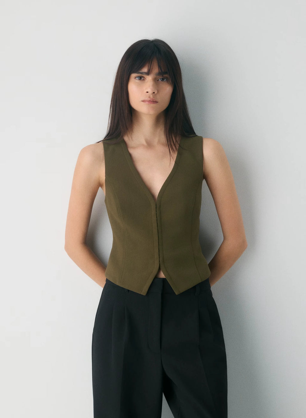 Lined Tailored Suit Vest - Olive