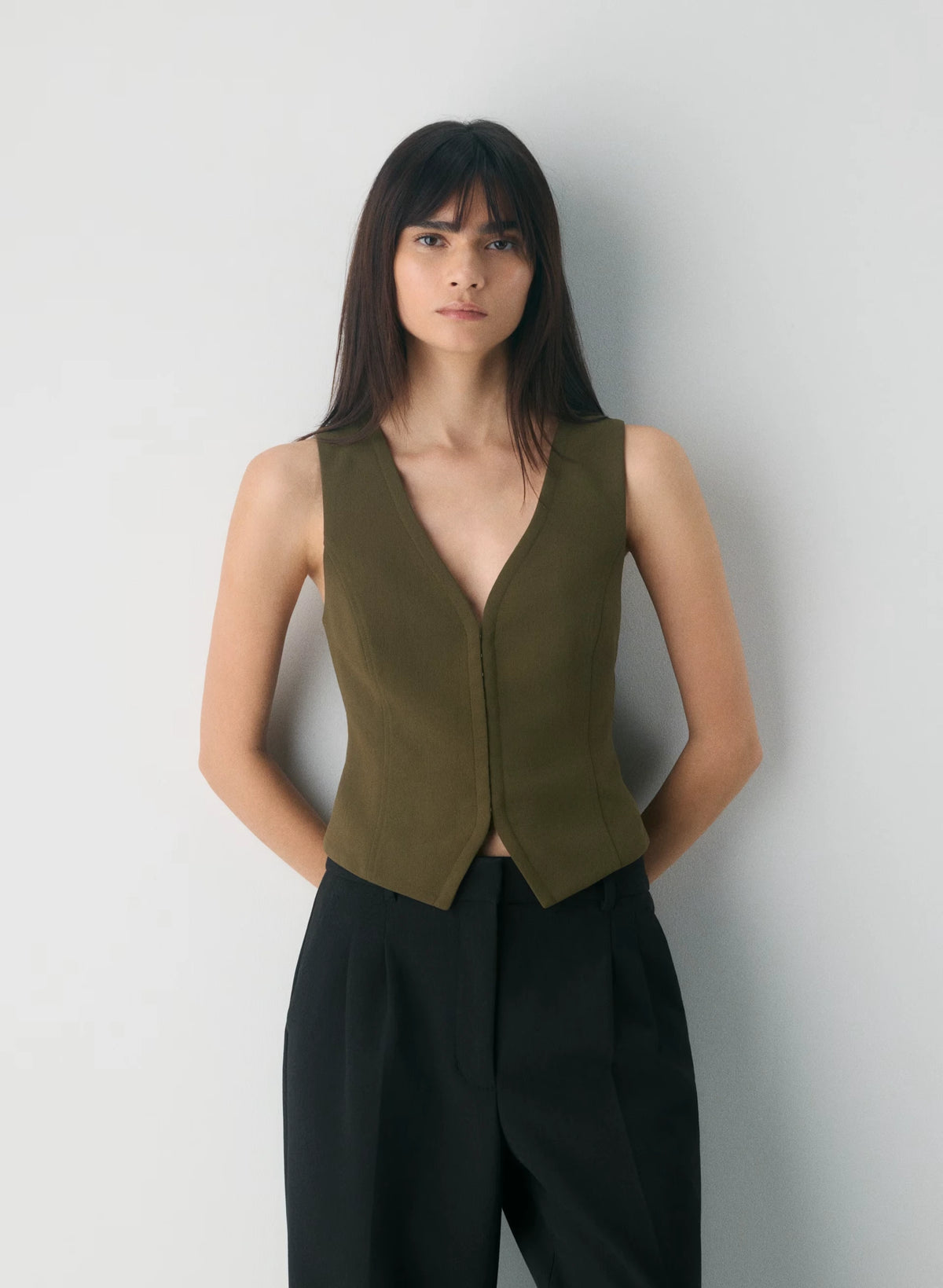 Lined Tailored Suit Vest - Olive