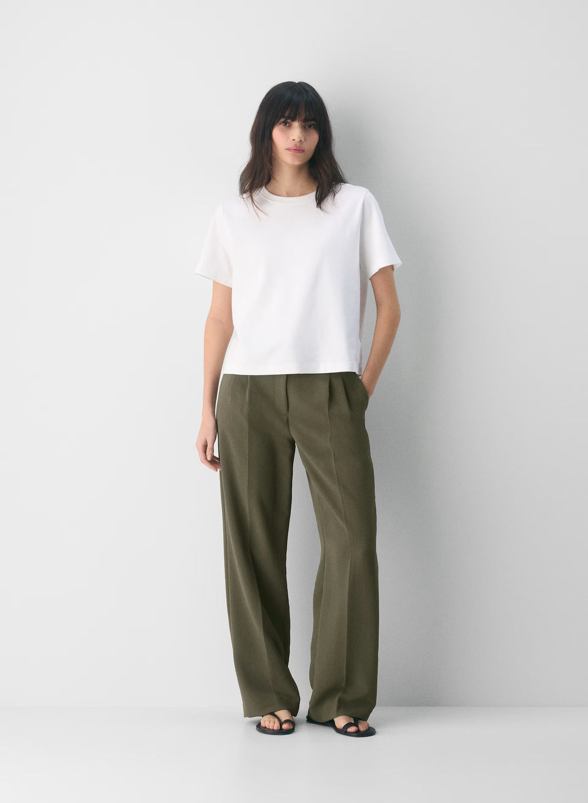 High-Rise Wide-Leg Crepe Trousers - Sand