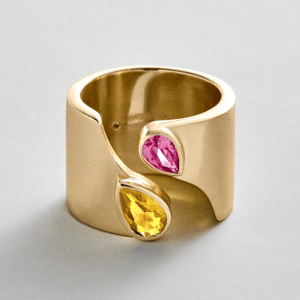 Personalized Two-Stone Open Band Ring - Gold