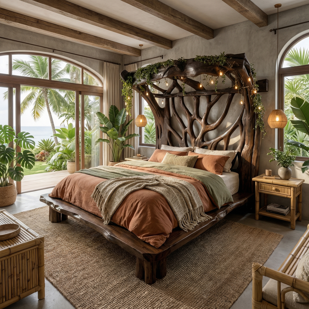 Rustic Solid Wood Tree Bed Frame with Organic Curves - view 3