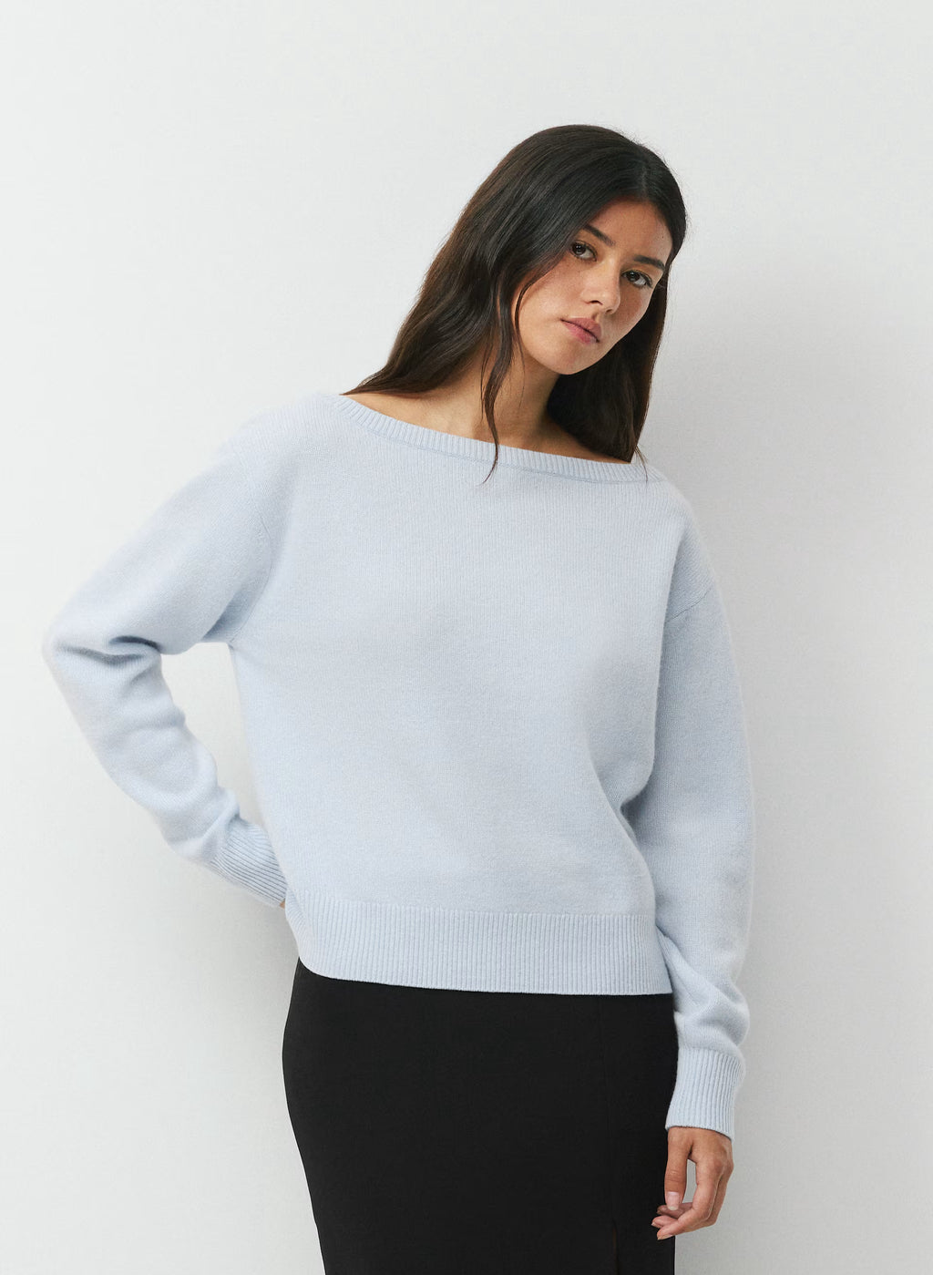 Cashmere Boatneck Sweater - Heather Gray