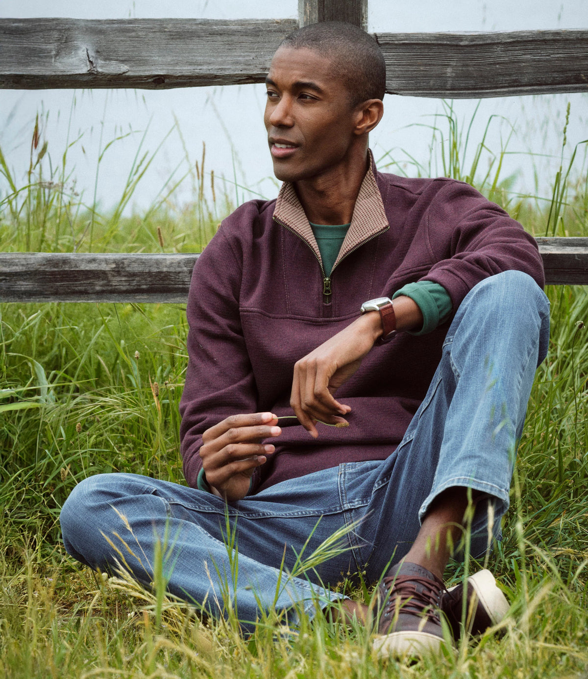 Men's Waffle Knit Quarter-Zip Sweatshirt - Blue