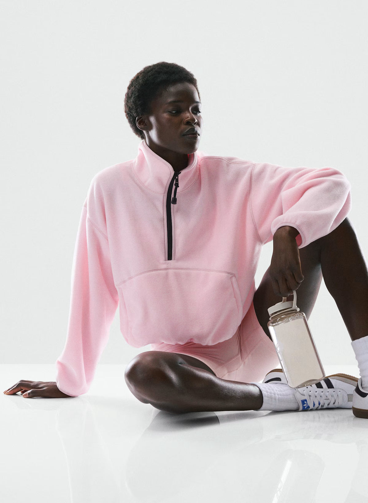 Oversized Half-Zip Microfleece Pullover - Gray