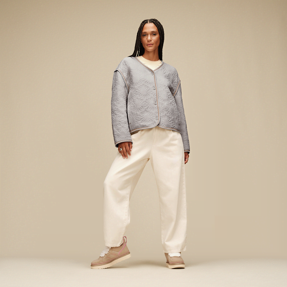 Oversized Lightweight Quilted Jacket - Light Gray