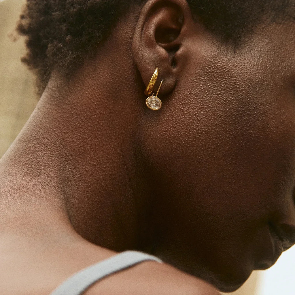 Gold-Plated Oval Crystal Drop Earrings