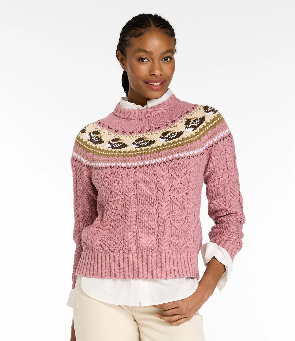 Women's Cotton Cable Knit Crewneck Sweater - Orchid