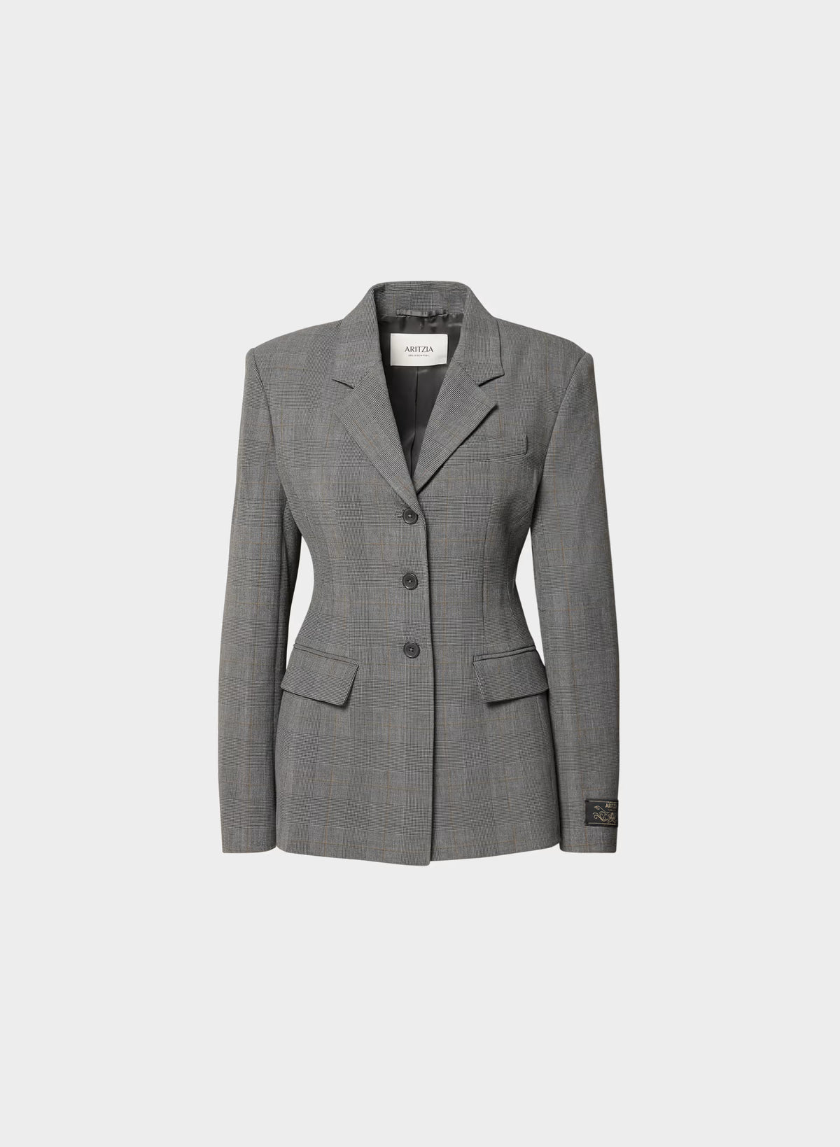 Single-Breasted Stretch Blazer - Brown Check
