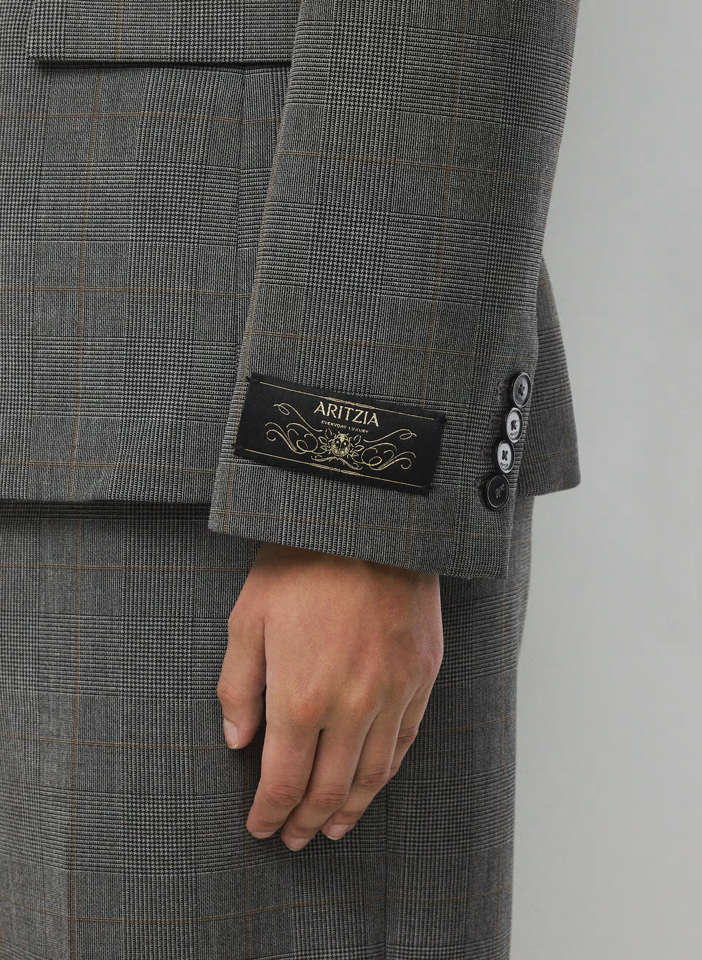 Single-Breasted Stretch Blazer - Brown Check
