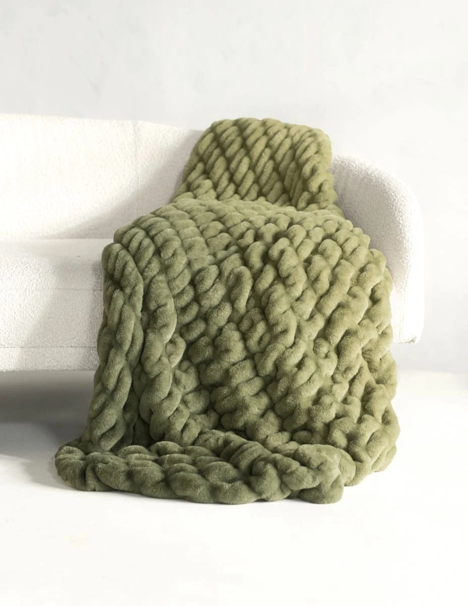 Stretch Plush Blanket - Olive Ombre