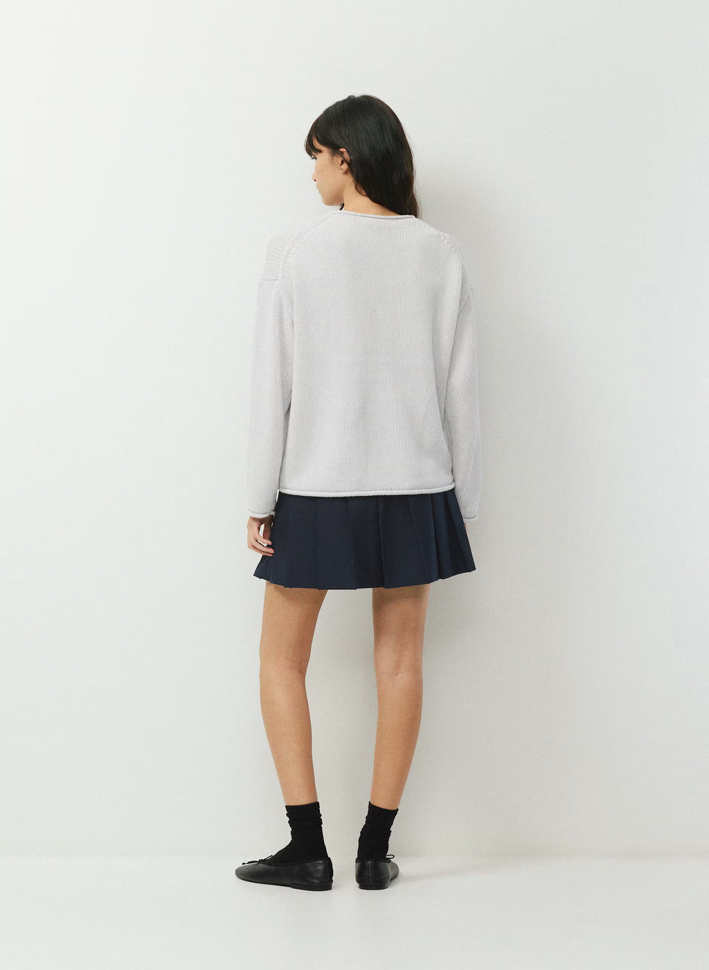 Cotton Cashmere Hip-Length Sweater - Navy