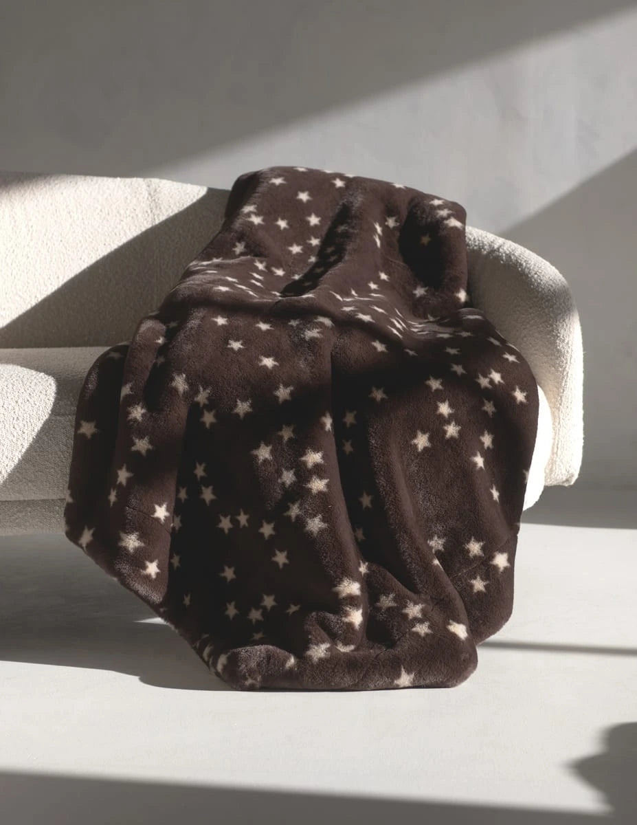 Plush Baby Blanket With Star Print - Brown