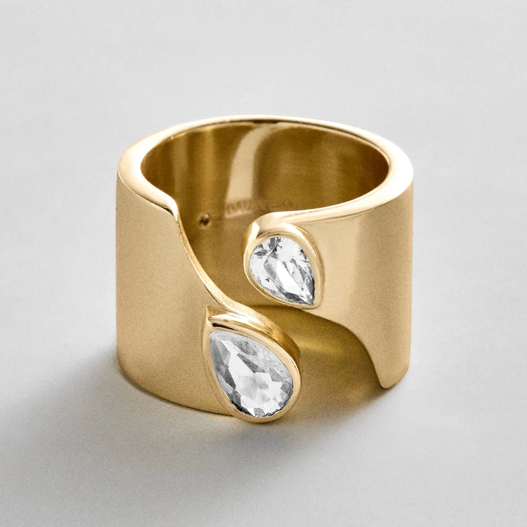 Personalized Two-Stone Open Band Ring - Gold