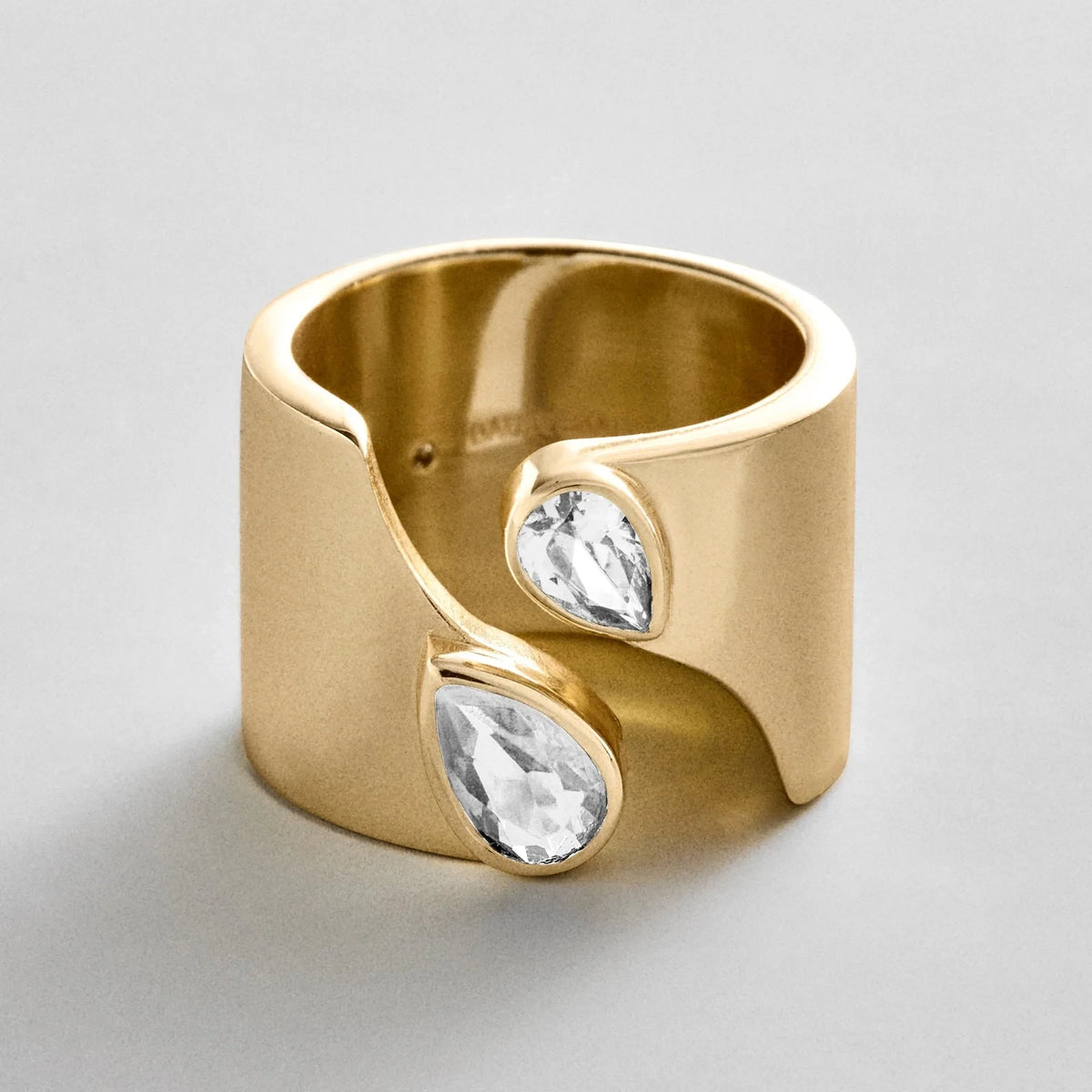 Personalized Two-Stone Open Band Ring - Gold