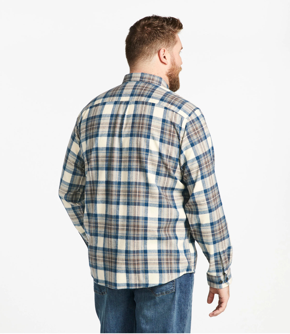 Men's Cotton Flannel Button-Down Shirt - Grey Plaid