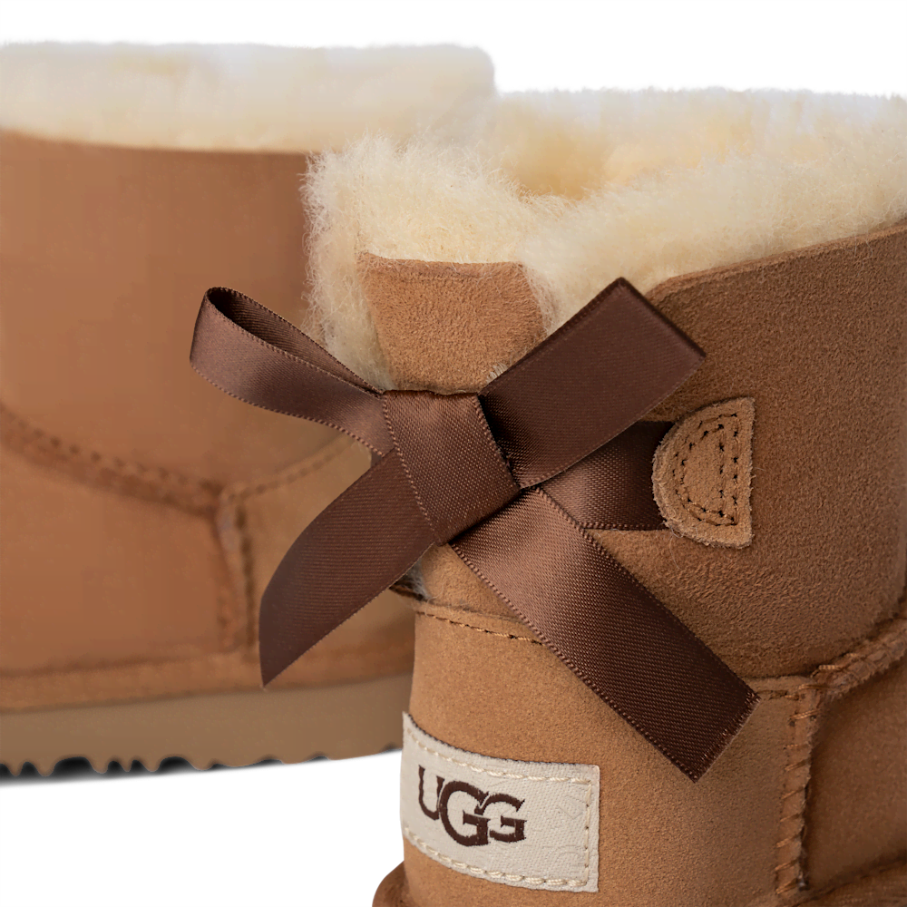 Toddler Bow Sheepskin Mini Boots - Black