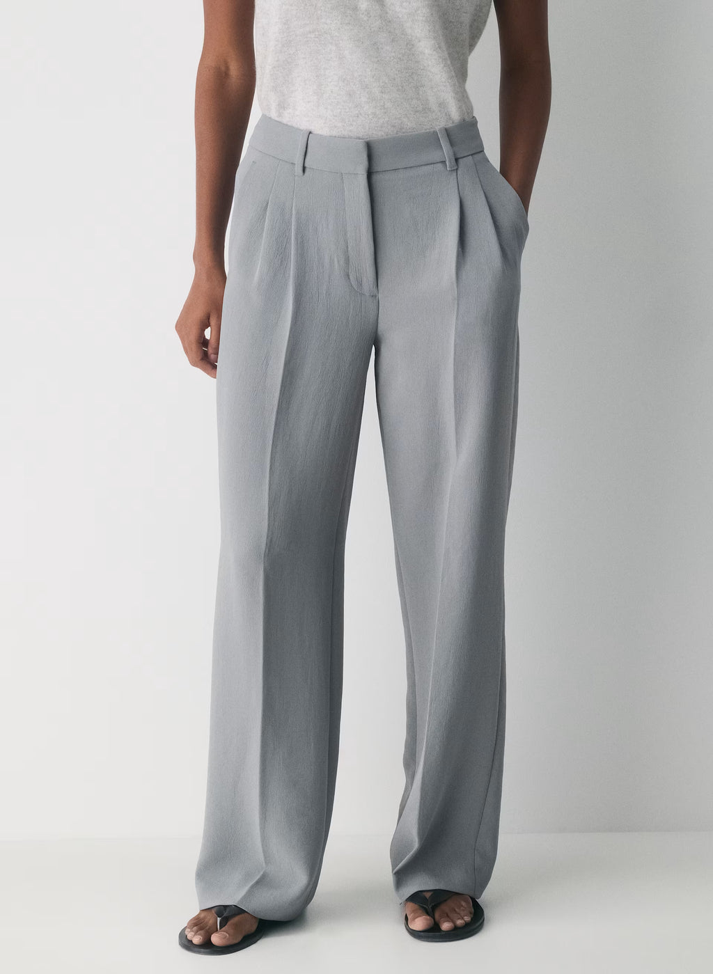 High-Rise Wide-Leg Crepe Trousers - Sand