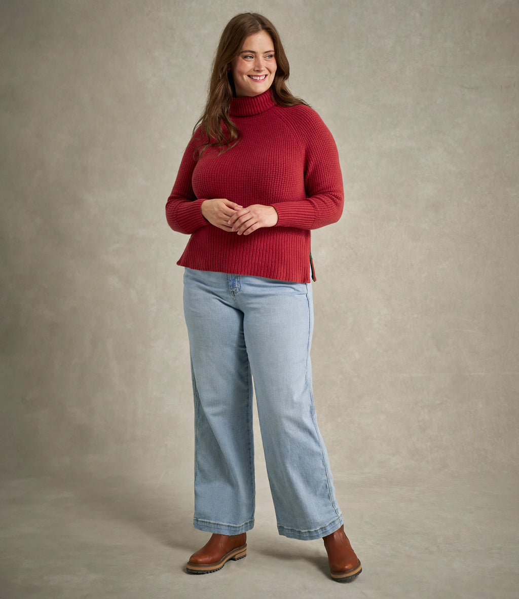 Women's Waffle Knit Turtleneck Sweater - Black