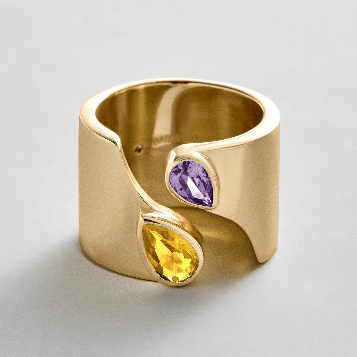 Personalized Two-Stone Open Band Ring - Gold