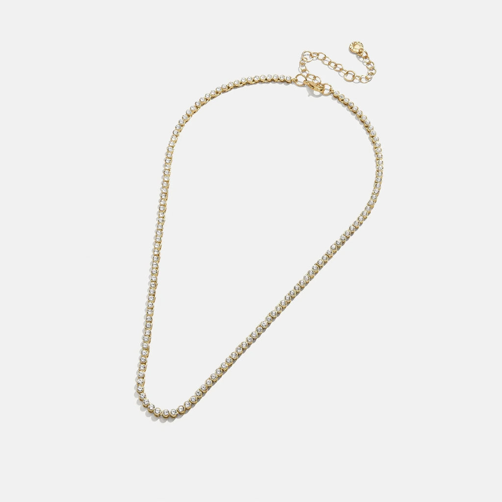 Gold-Plated Round Crystal Tennis Necklace