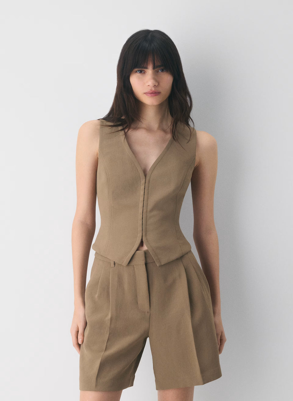 Lined Tailored Suit Vest - Olive