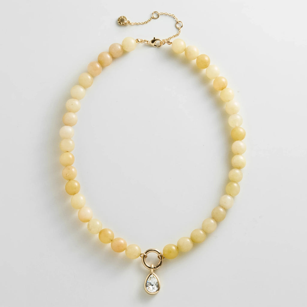 Yellow Beaded Charm Ring Necklace