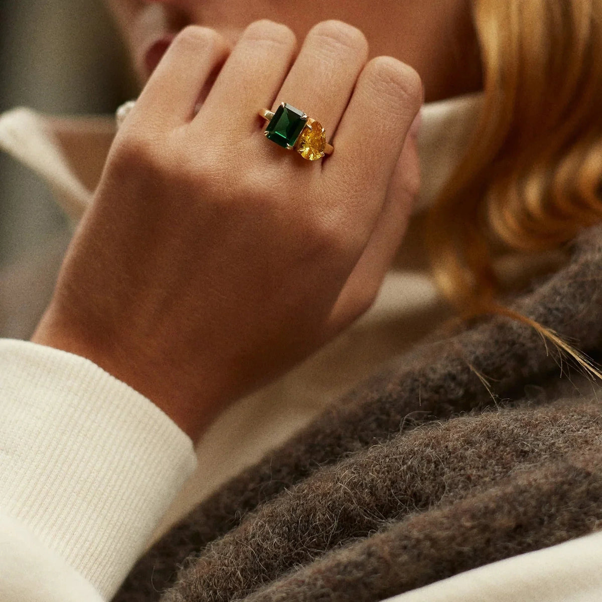 Custom Two-Stone Gold-Plated Ring - Amethyst