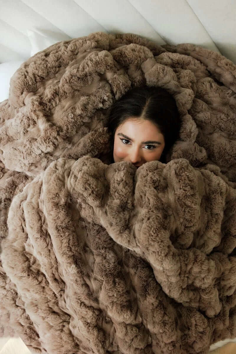 Thick Textured Throw Blanket - Light Brown