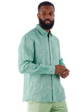 Men's Green Point Collar Linen Casual Shirt