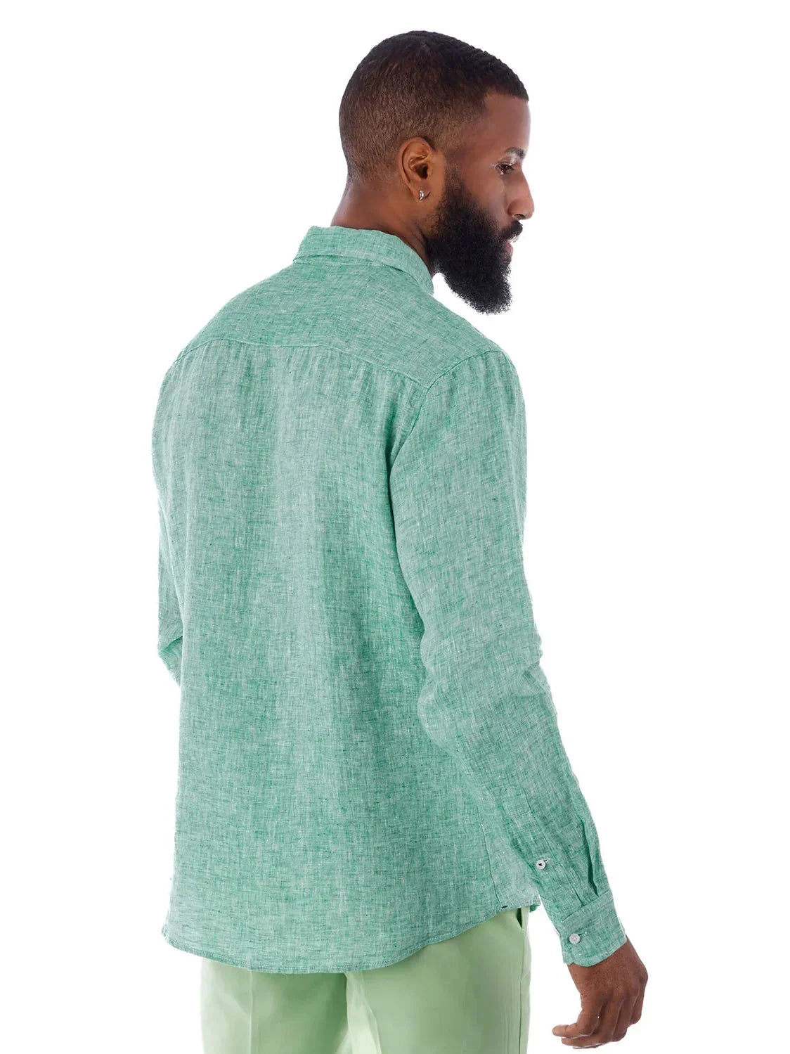 Men's Green Point Collar Linen Casual Shirt