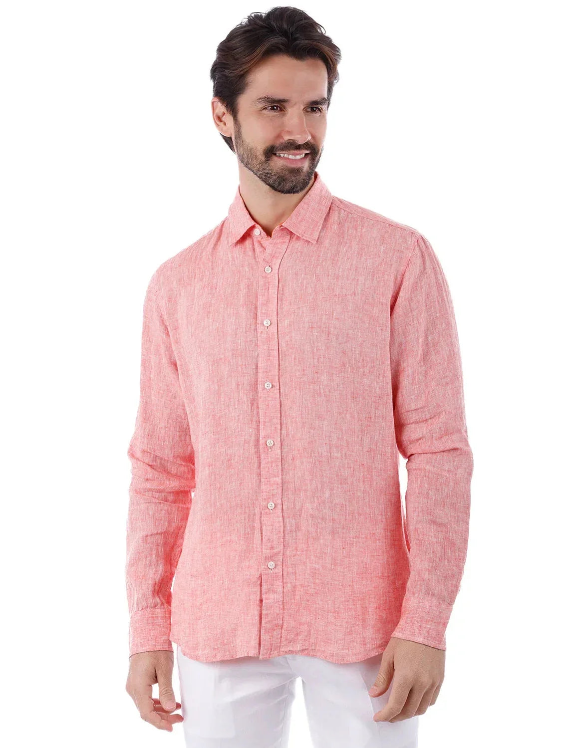 Men's Peach Point Collar Linen Casual Shirt