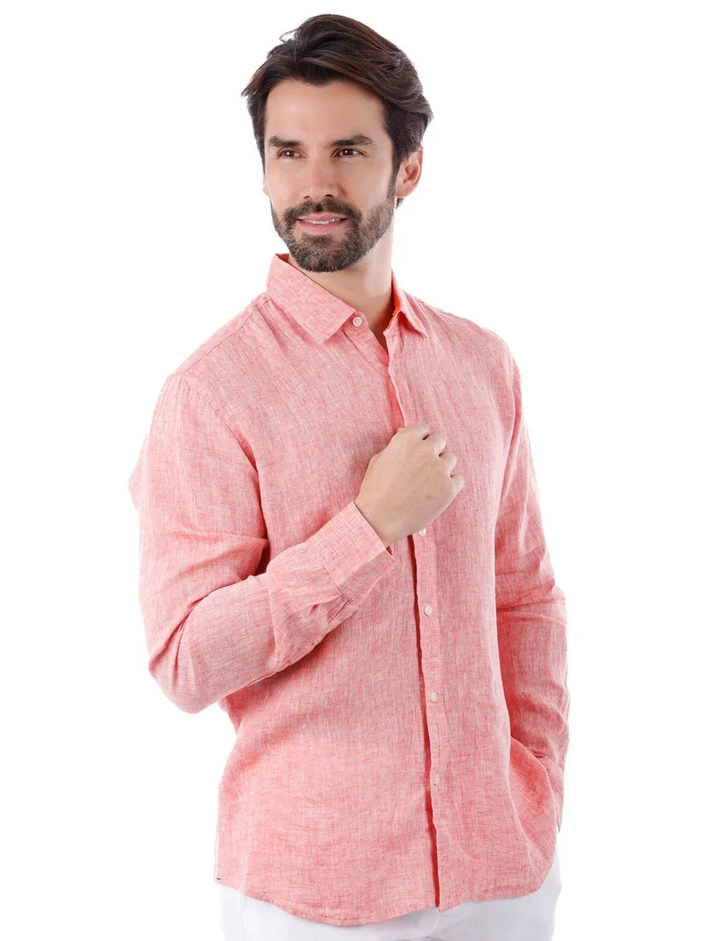Men's Peach Point Collar Linen Casual Shirt