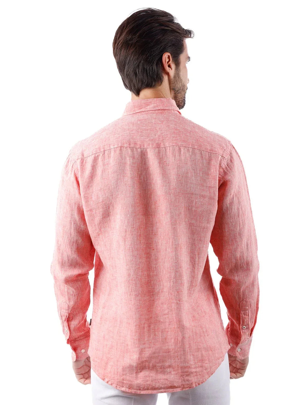 Men's Peach Point Collar Linen Casual Shirt