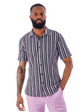 Men's Purple & Black Striped Cotton Knitted Short Sleeve Shirt