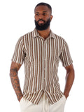 Men's Brown & White Striped Cotton Knitted Short Sleeve Shirt