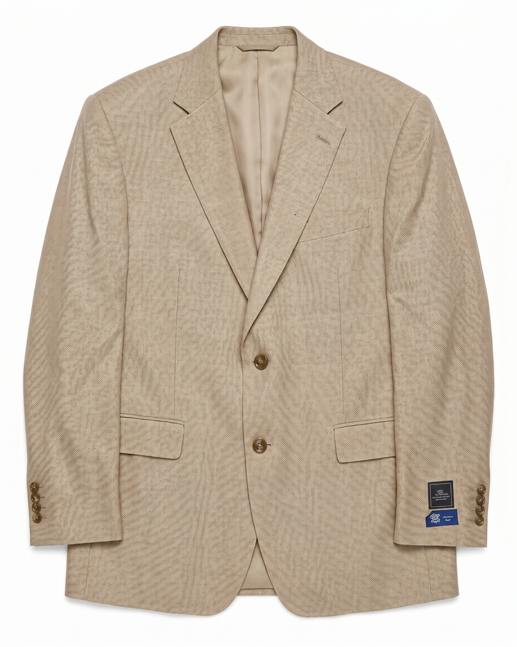 Men's Beige Textured Modern Fit Notch Lapel 2-Button Wool Sport Coat