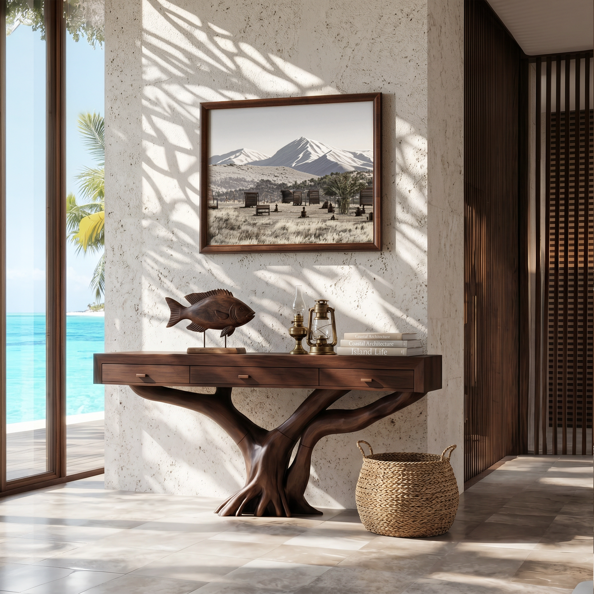 Handcrafted Rustic Solid Wood Dressing Table with Live Edges in Walnut finish