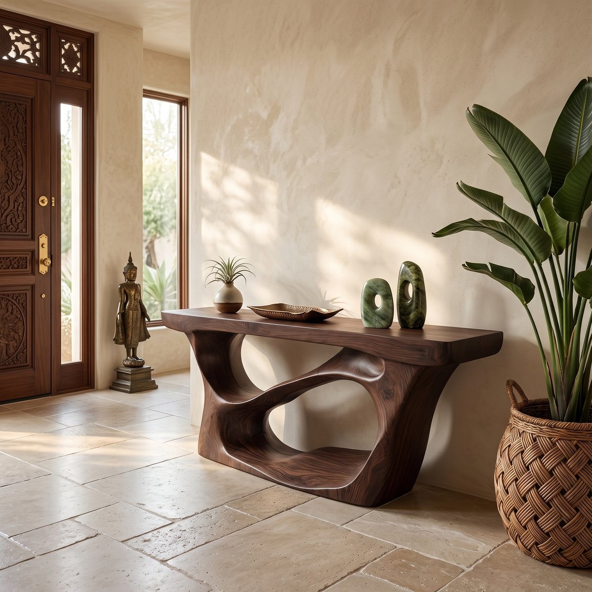 Farmhouse Solid Wood Entryway Console Table with Rustic Finish in Walnut finish