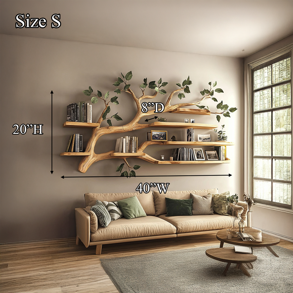 Rustic Tree Branch Floating Wall Shelf for Office or Reading Corner - view 7