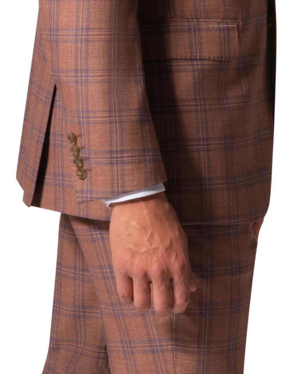 Men's Orange Blue Windowpane Modern Fit 2-Button Wool Suit