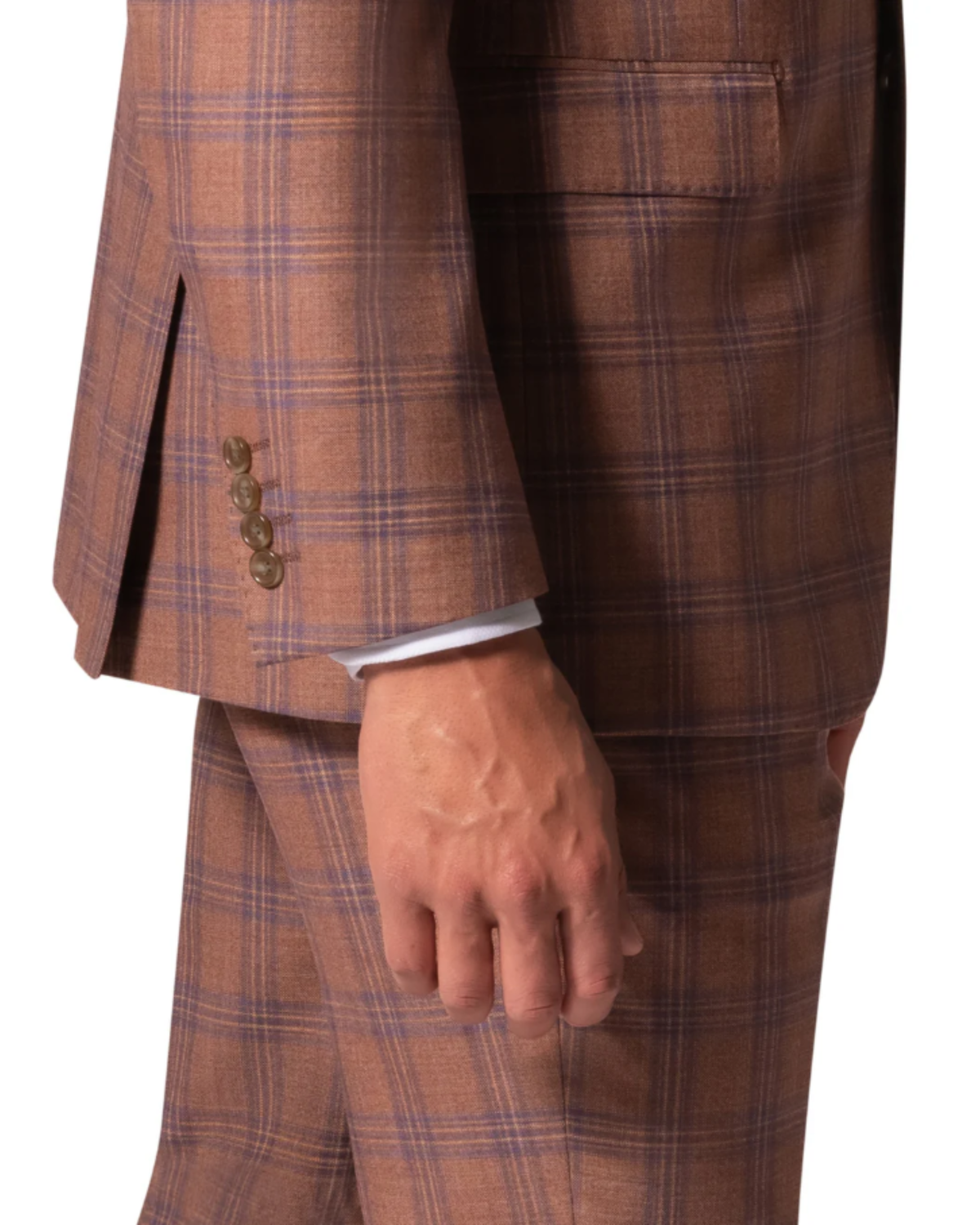 Men's Orange Blue Windowpane Modern Fit 2-Button Wool Suit