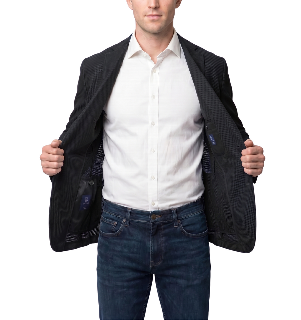 Men's Black Technical Weave Slim Fit 4 Way Stretch Air Blazer