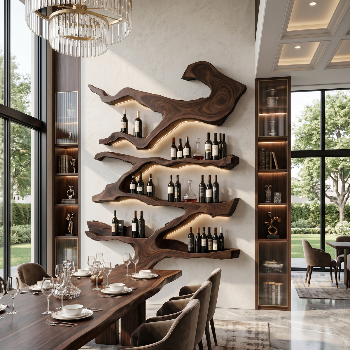 Farmhouse Monkeypod Wood Wall Wine Rack Display in Walnut finish