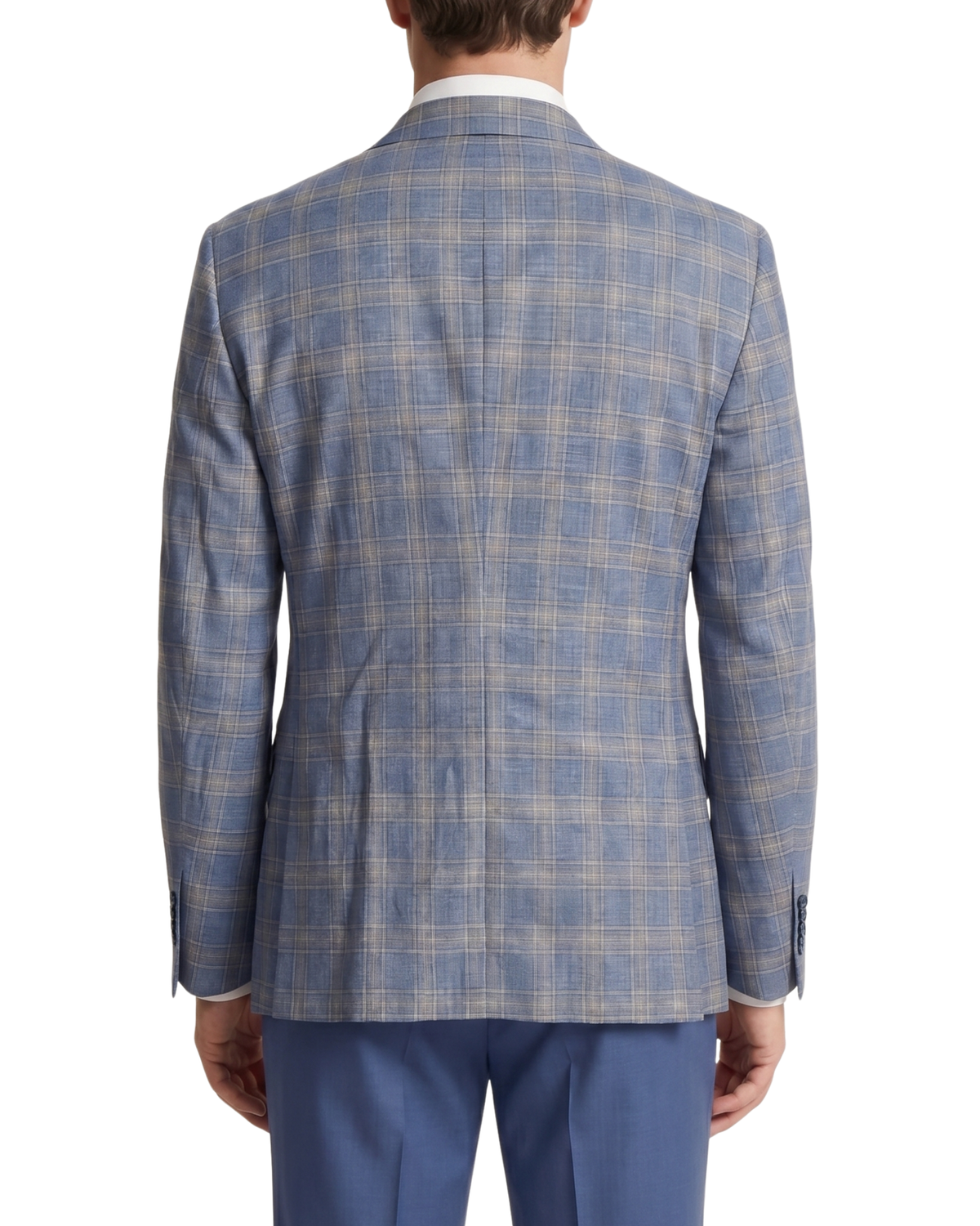 Men's Blue Windowpane Tailored Fit Potch Pockets 2-Button Sport Coat