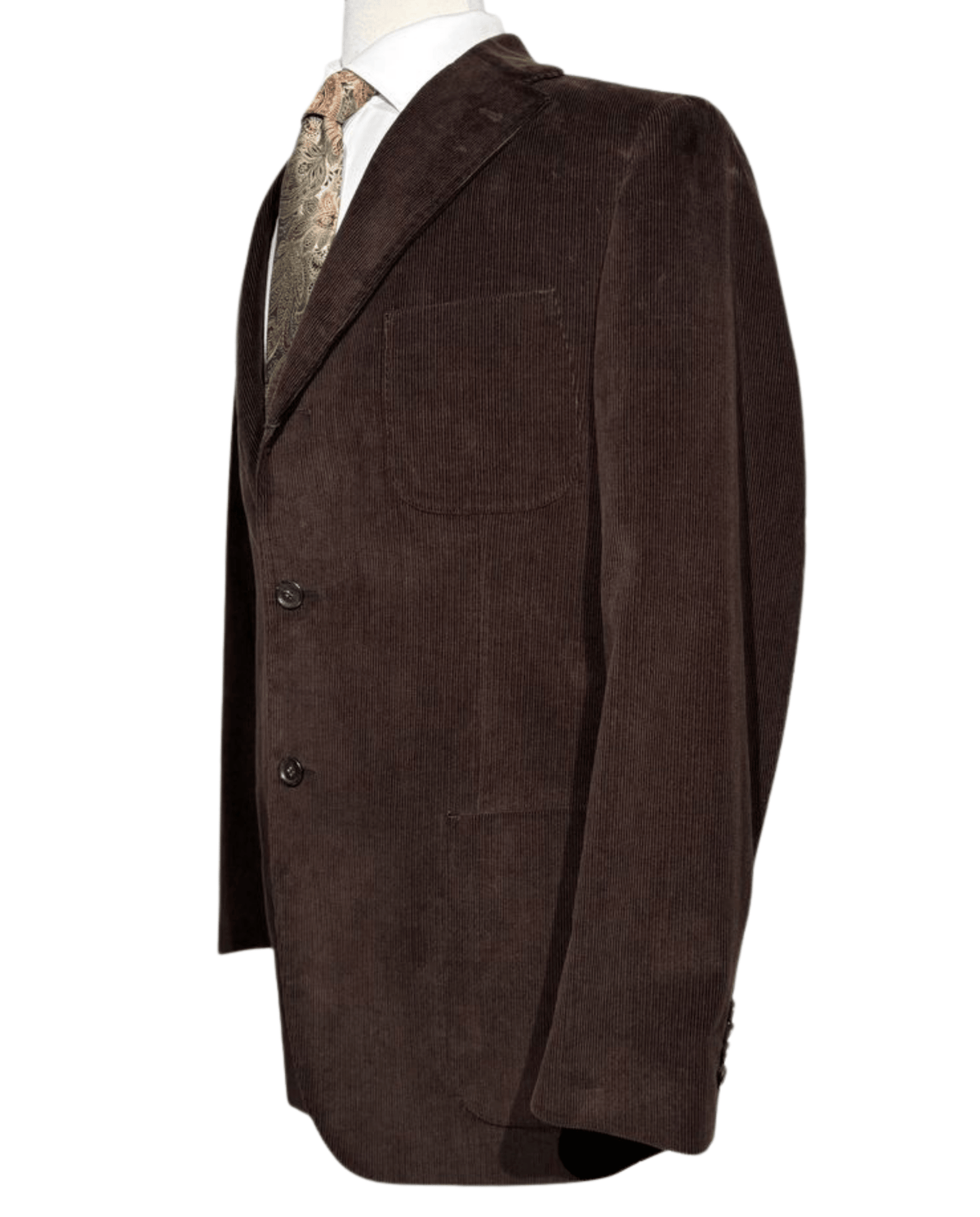 Men's Brown Corduroy Notch Lapel Slim Fit 3-Button Cotton Suit