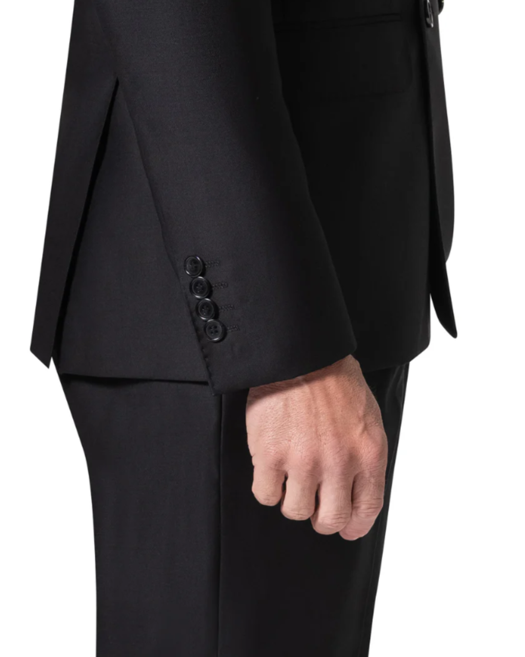 Men's Solid Black Modern Fit Peak Lapels Double Breasted Wool Suit
